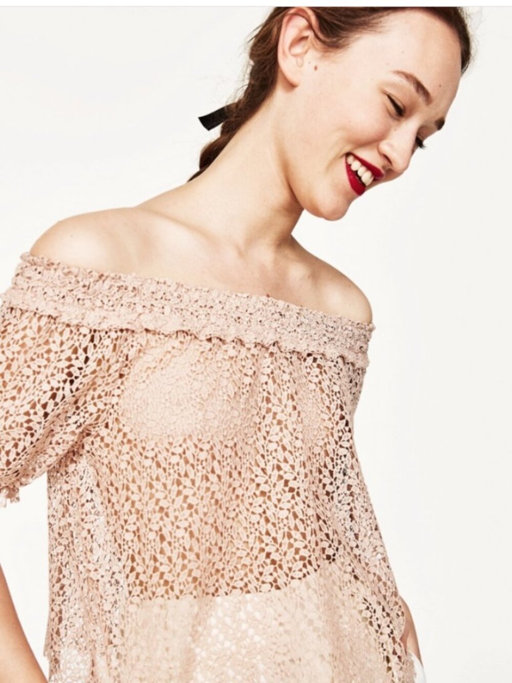 Zara Basic Rose Lace Crop Top - Medium